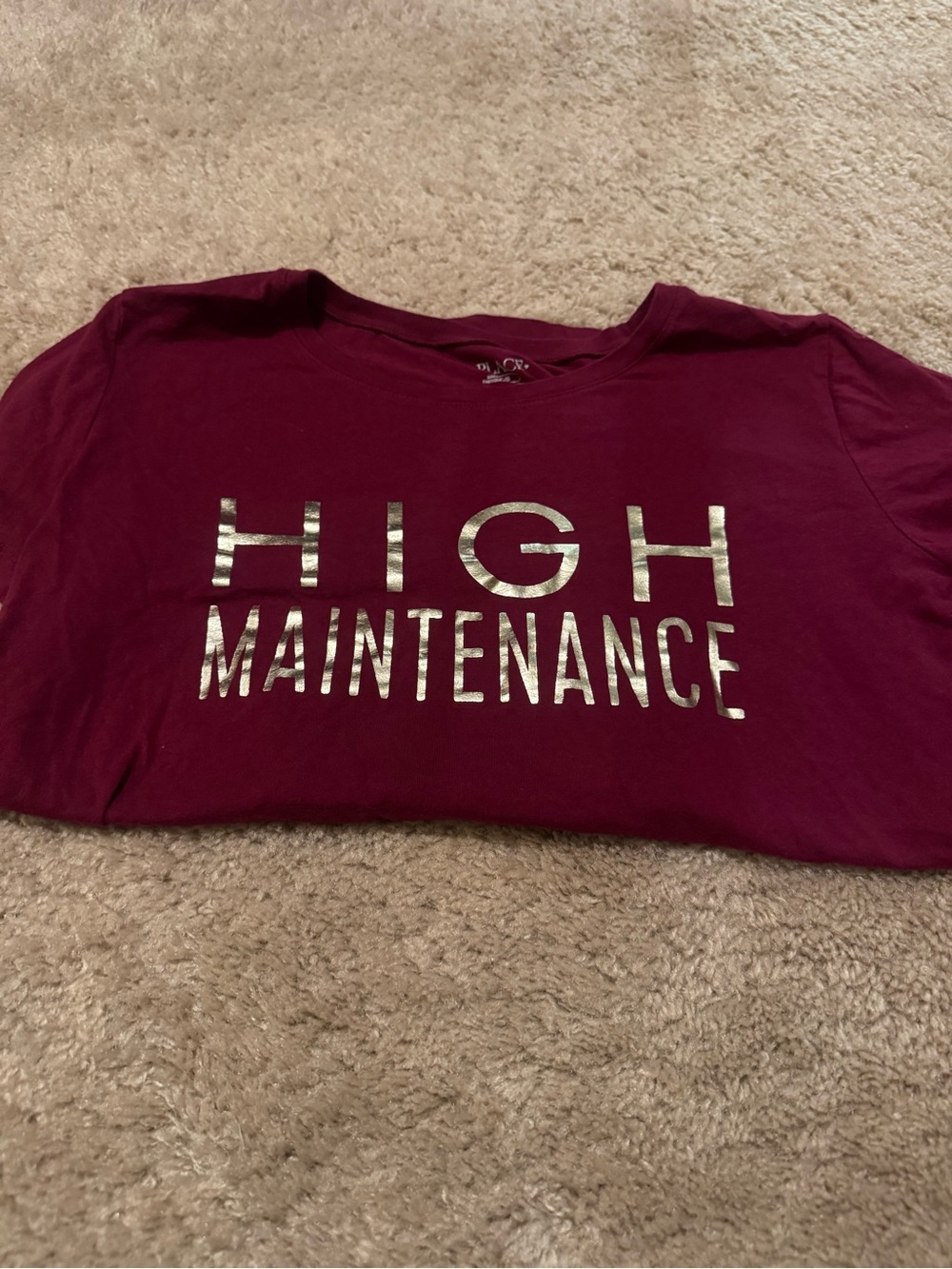 "HIGH MAINTENANCE" Graphic Tee - Deep Berry with Silver Foil